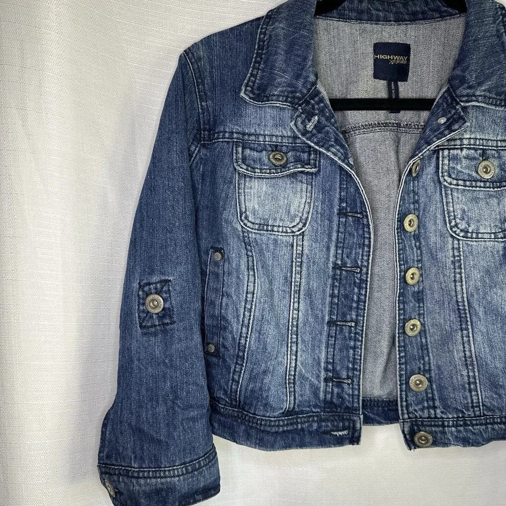 Highway Jeans Youth L Cropped Denim Jacket Blue Distressed Rocker Style - Picture 3 of 13